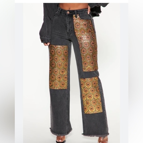 Fashion Nova Floral Brocade Wide Leg Jeans women 7 Y2K festival rodeo boho retro - Picture 9 of 12